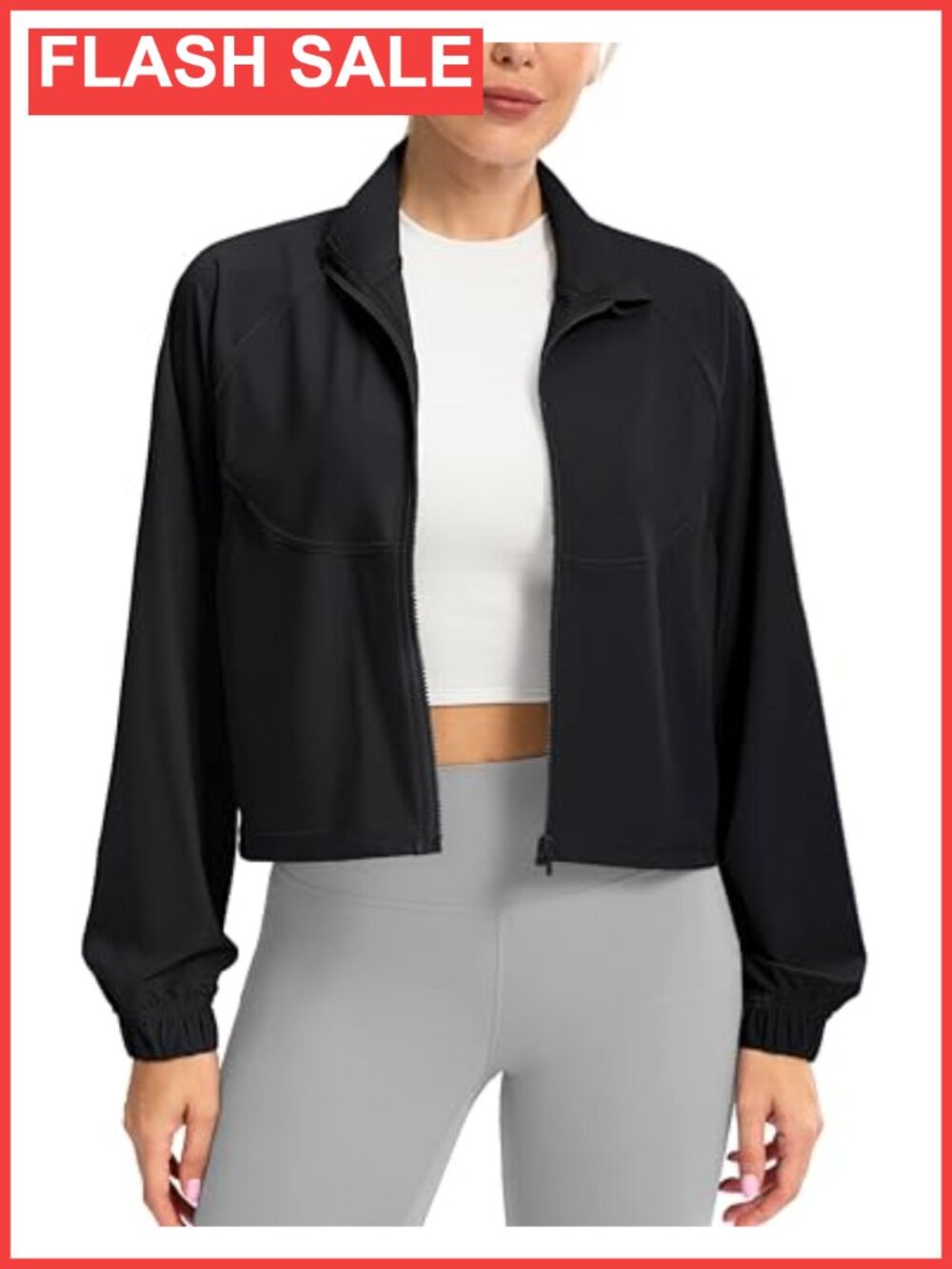 Athletic Lightweight Full Zip Cropped Jacket UPF 50+ Sun Protection